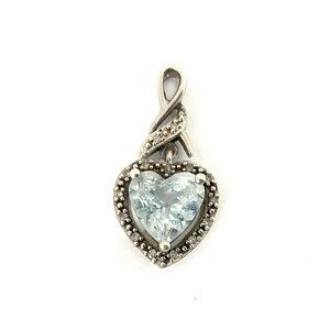 Sterling Silver 925 Aquamarine and Diamond Heart Pendant